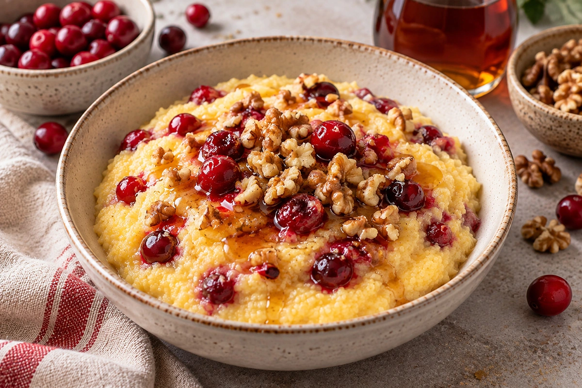 Кукурузная каша с клюквой и кленовым сиропом