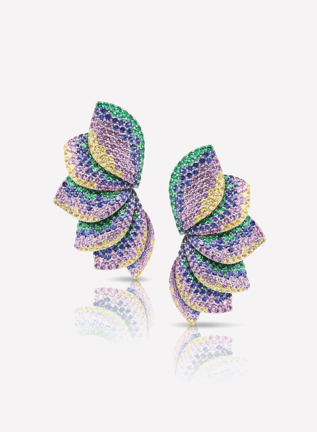 Серьги Aleluia, белое золото, цветные сапфиры, изумруды, Pasquale Bruni