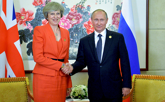Премьер-министр Великобритании Тереза Мэй и президент России Владимир Путин на саммите G20 в Китае


