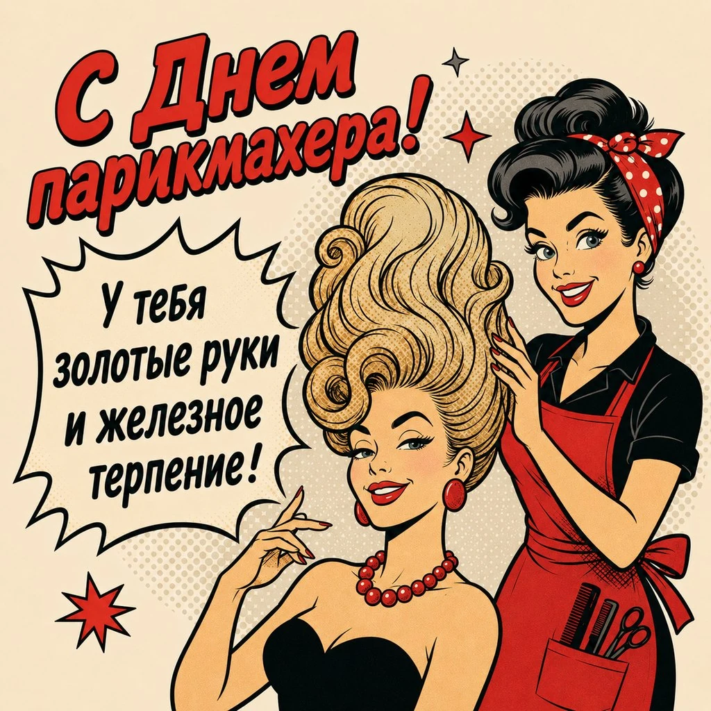 Забавная открытка с Днем парикмахера