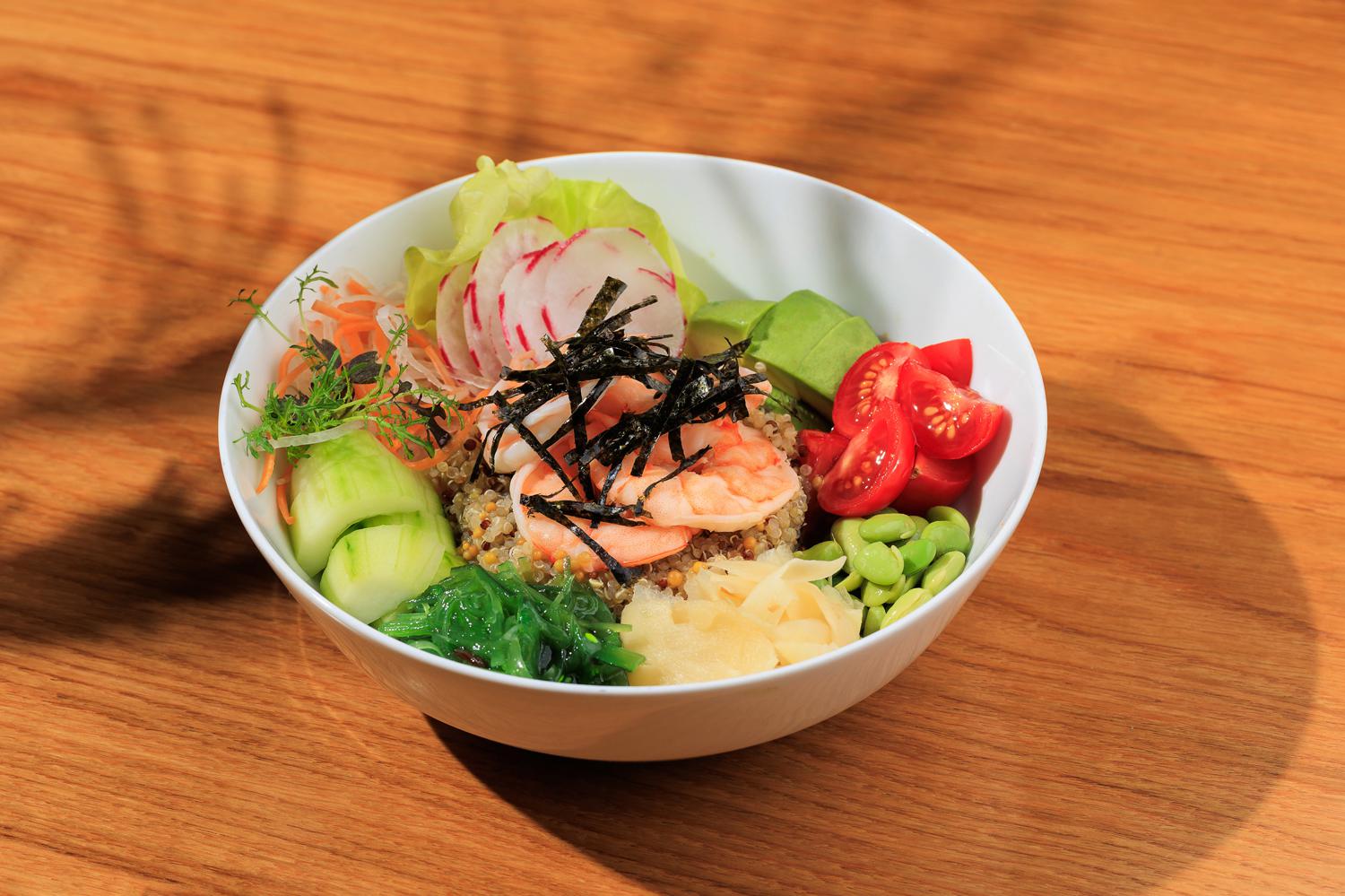 Боул с киноа и креветками из меню «Здоровье и долголетие»