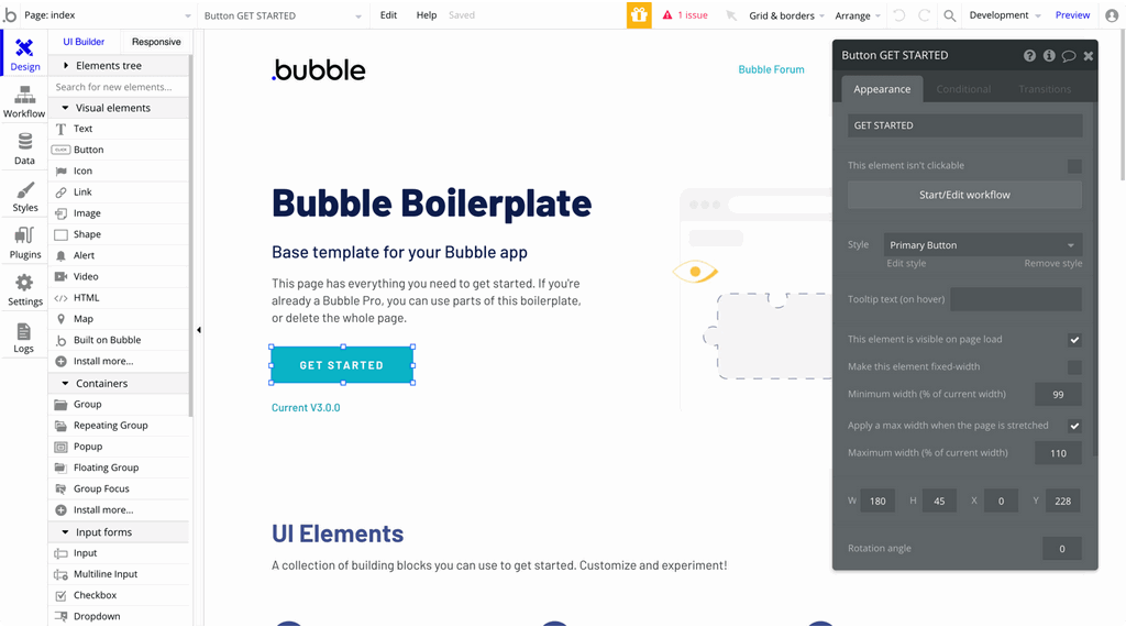 Интерфейс Bubble