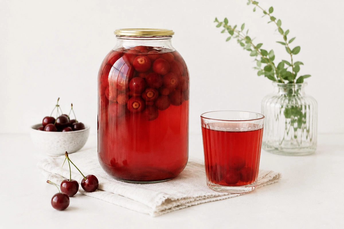 Компот из черешни с косточками