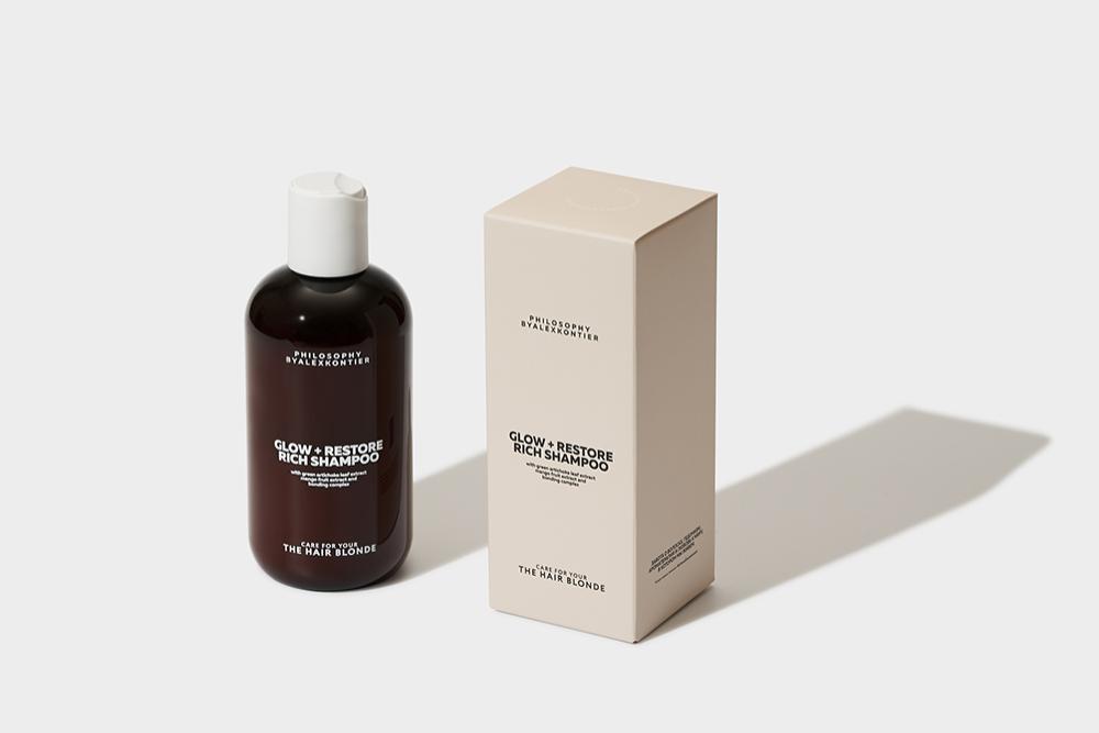 Шампунь для блеска и реконструкции Glow+Restore shampoo, Philosophy by Alex Kontier, от 3500 руб. (alexkontier.com)