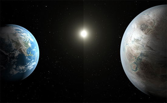 Сравнительные размеры Земли и планеты Kepler-452b