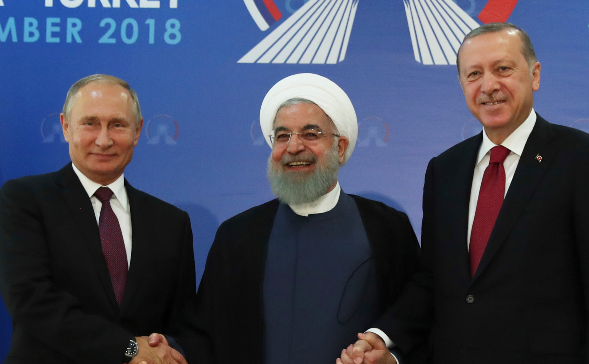 Владимир Путин, Хасан Роухани и Реджеп Тайип Эрдоган (слева направо) на саммите в Тегеране