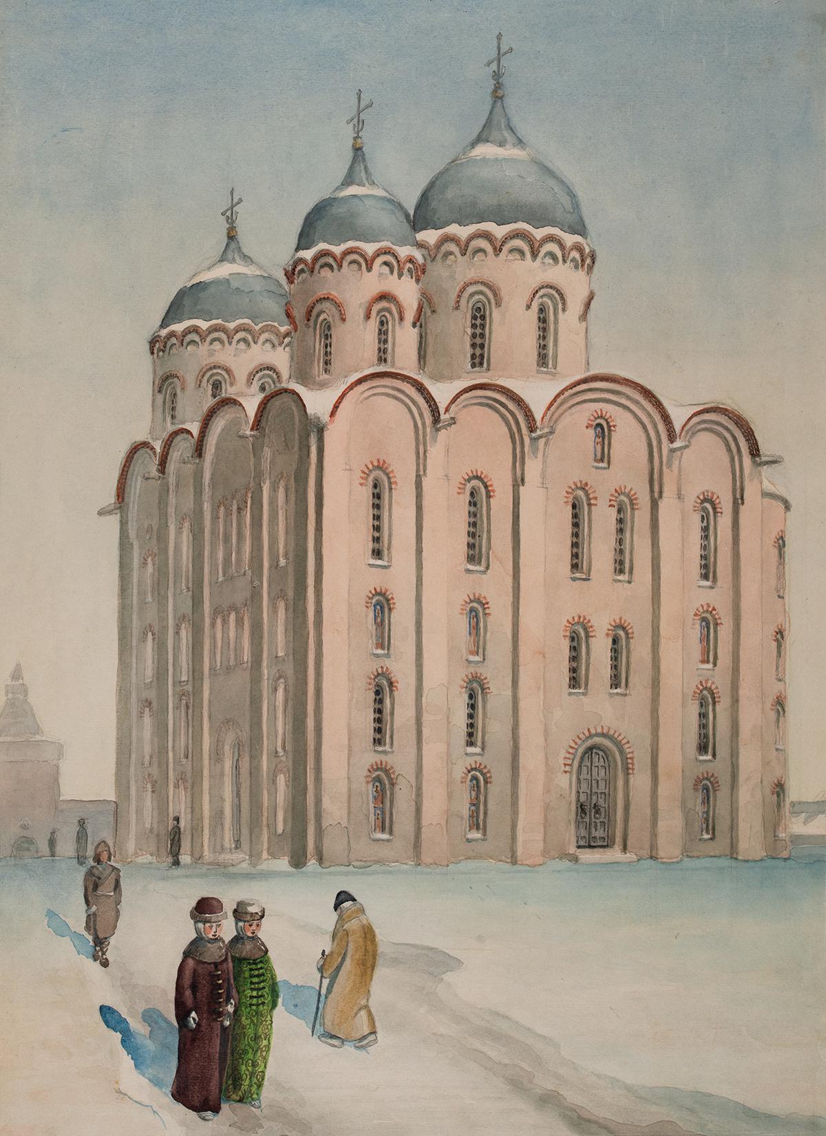 Георгиевский собор Юрьева монастыря под Новгородом.&nbsp;П. Н. Максимов.&nbsp;1940-е годы