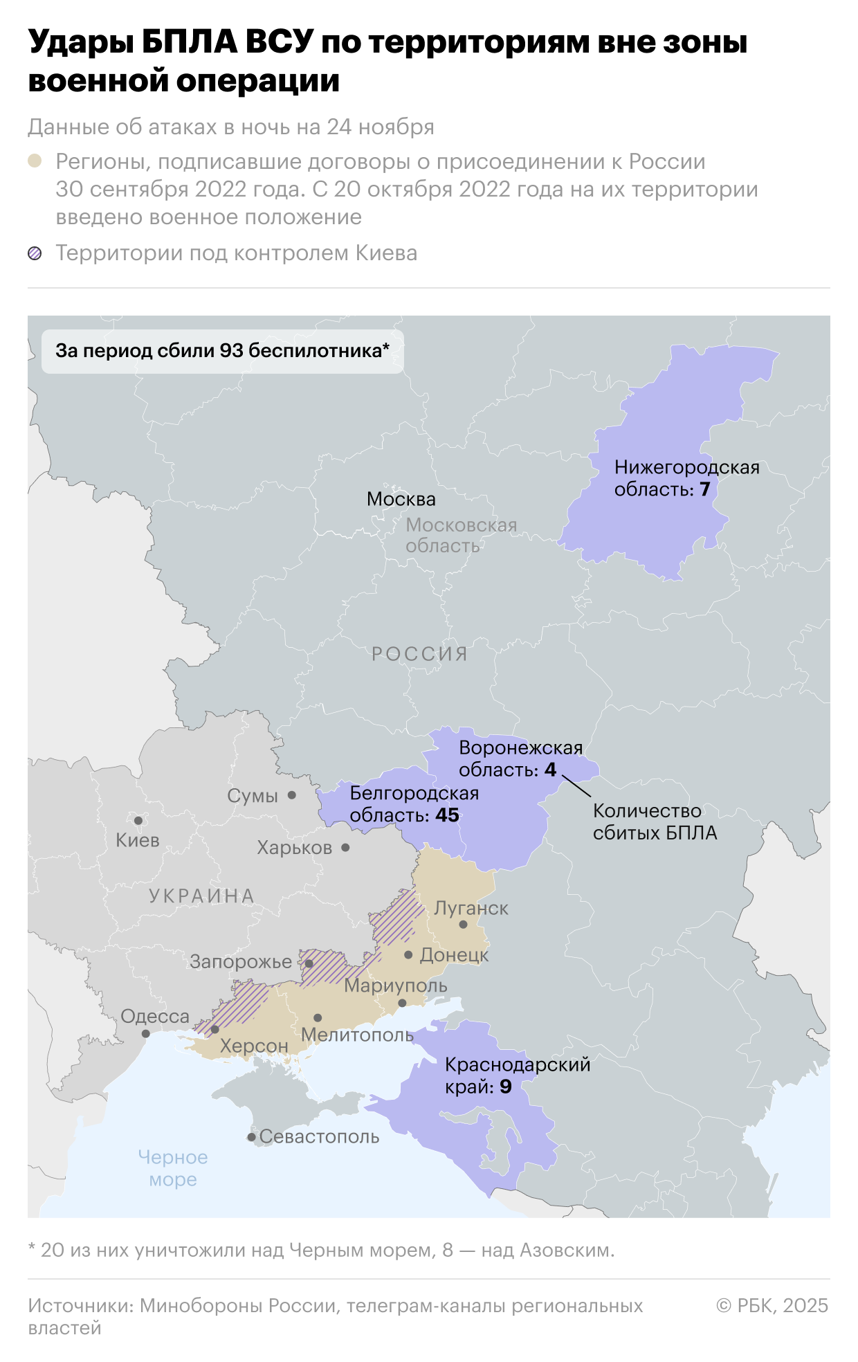 Минобороны сообщило о 40 сбитых за шесть часов беспилотниках &mdash; РБК