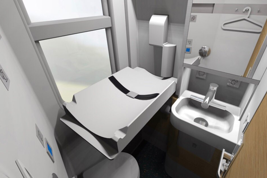 Туалеты в новых вагонах, по информации &laquo;РИА Новости&raquo;, оборудуют автоматическими фенами для рук и пеленальными столиками

