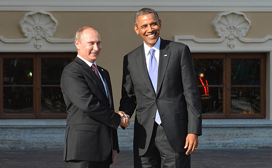 Президент России Владимир Путин и президент США Барак Обама (слева направо) во время встречи на саммите G20 в Санкт-Петербурге, 5 сентября 2013г.