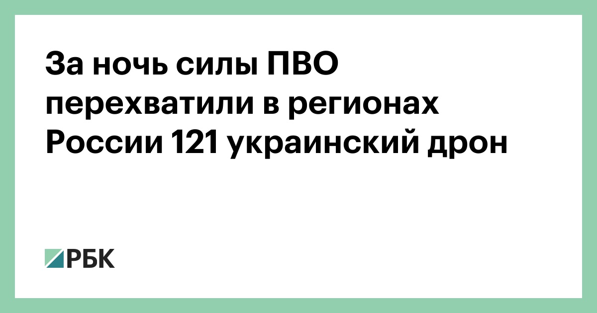 За ночь силы ПВО перехватили в регионах России 121 украинский дрон