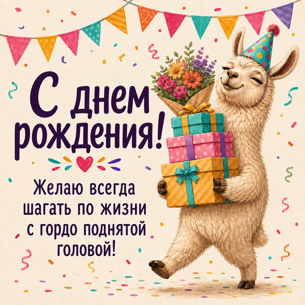 Прикольная открытка с днем рождения с ламой