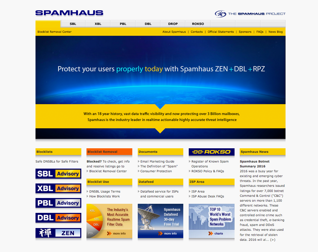 Официальный сайт компании Spamhaus