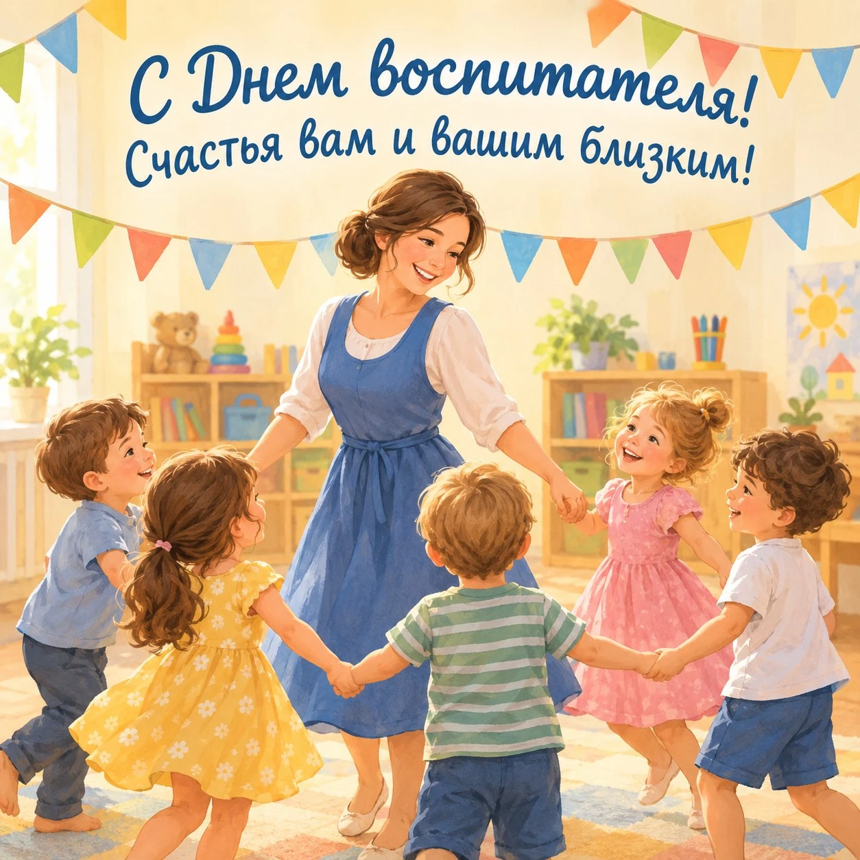 Открытка ко Дню воспитателя с пожеланием счастья