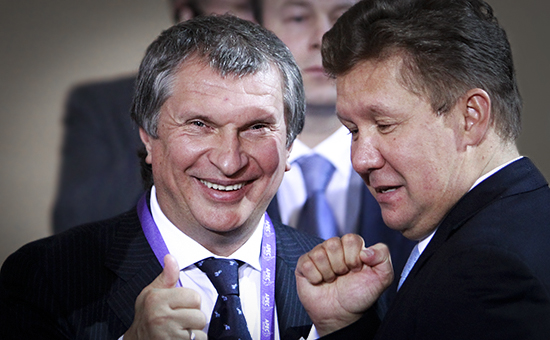 Президент «Роснефти» Игорь Сечин и председатель правления ОАО «Газпром» Алексей Миллер (слева направо)
