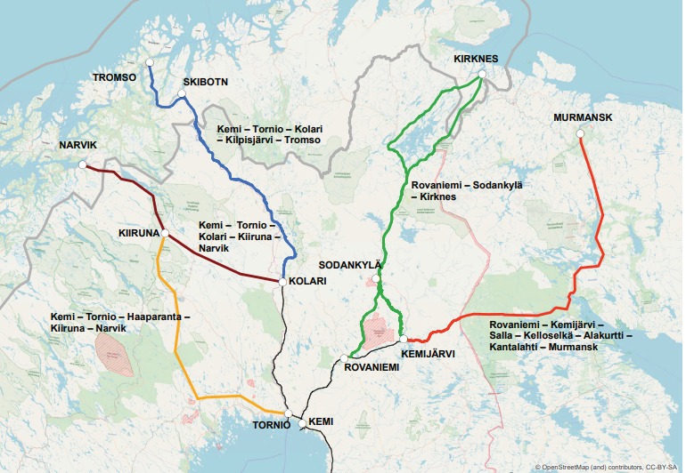 Пять альтернативных путей железнодорожного сообщения между&nbsp;Финляндией и Северным морским путем