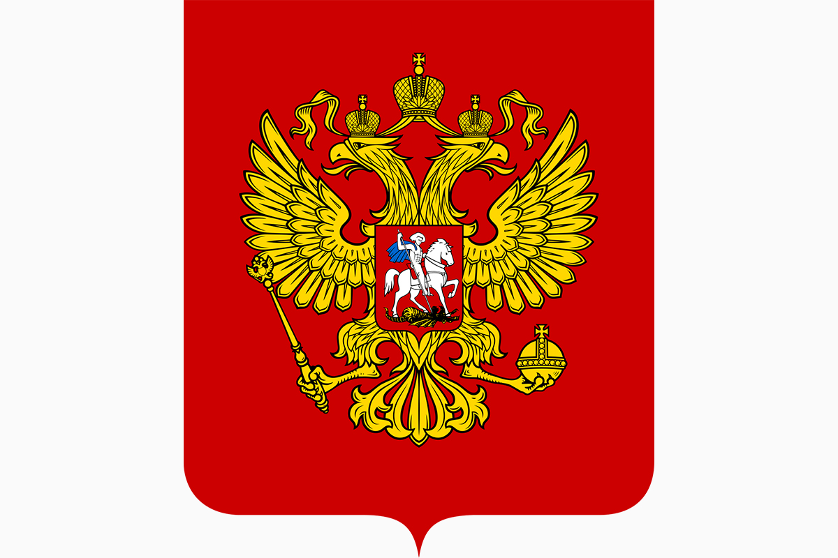 Герб России на красном геральдическом щите