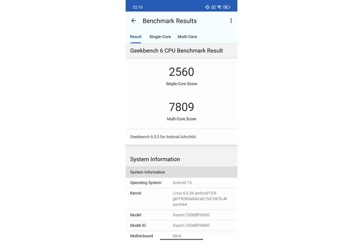 Результаты тестирования в бенчмарке Geekbench 6