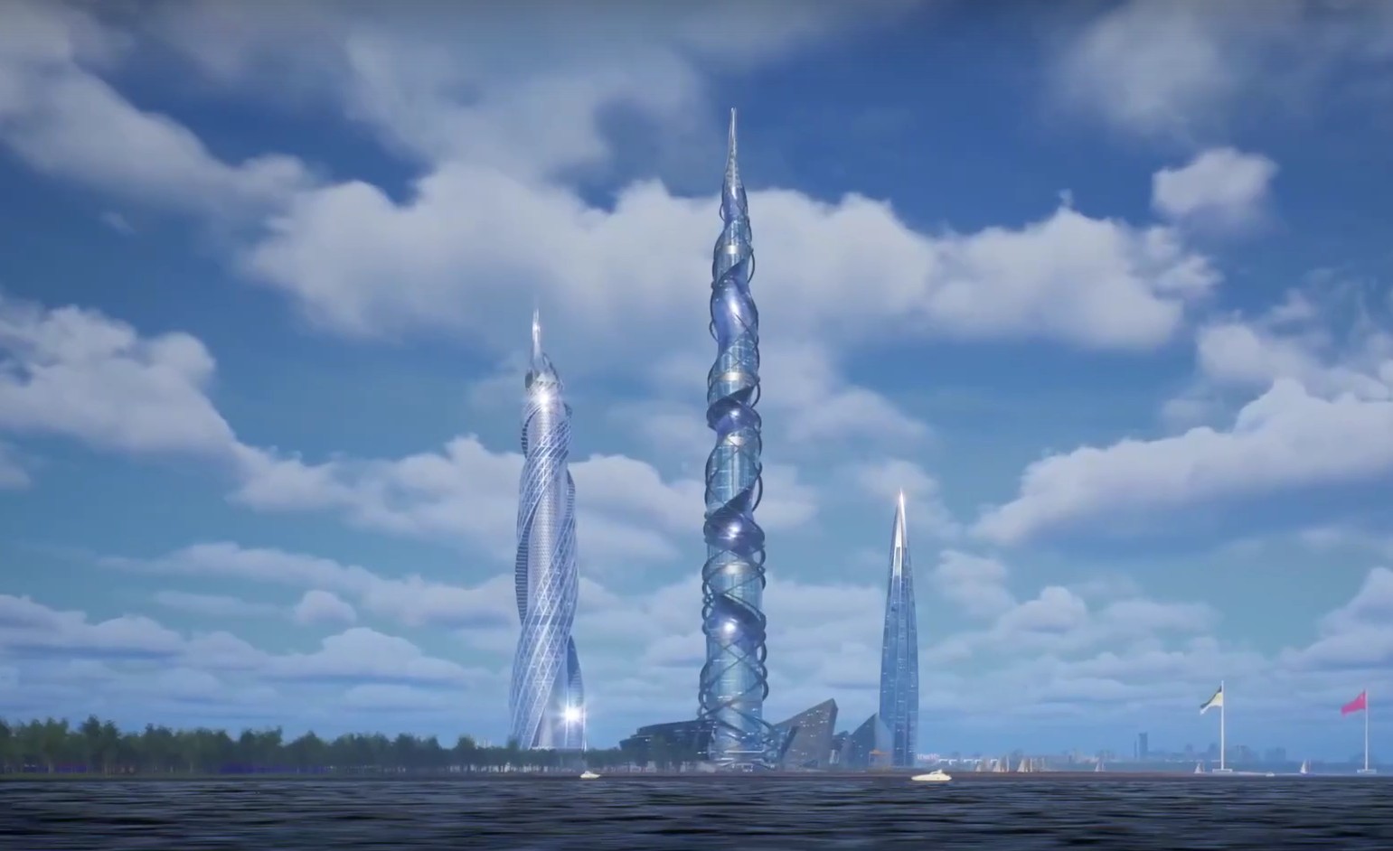 Рендер трех небоскребов в Приморском районе Петербурга