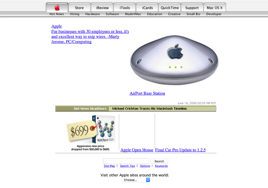 Сайт Apple в 2000 году
