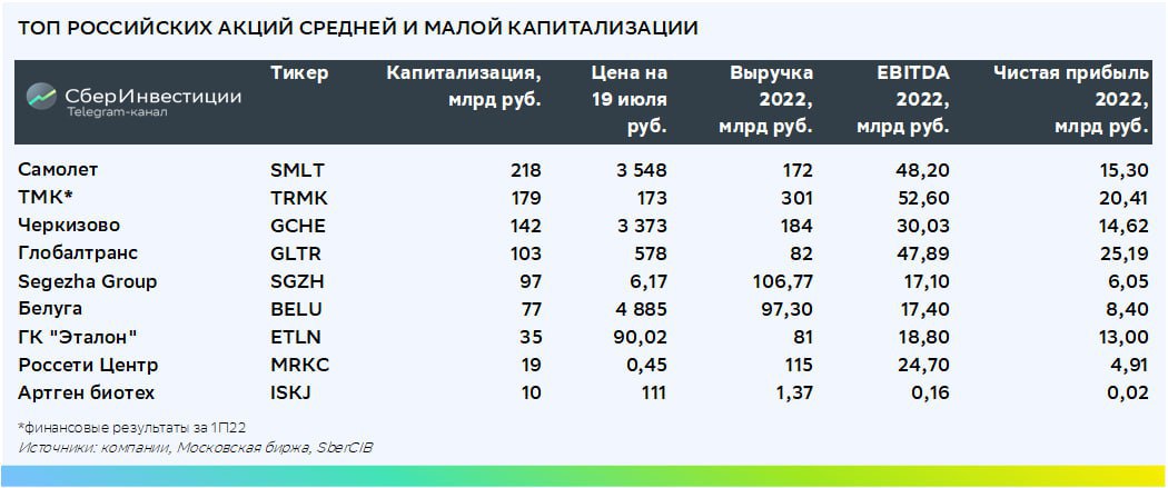 Топ российских акций средней и малой капитализации SberCIB
