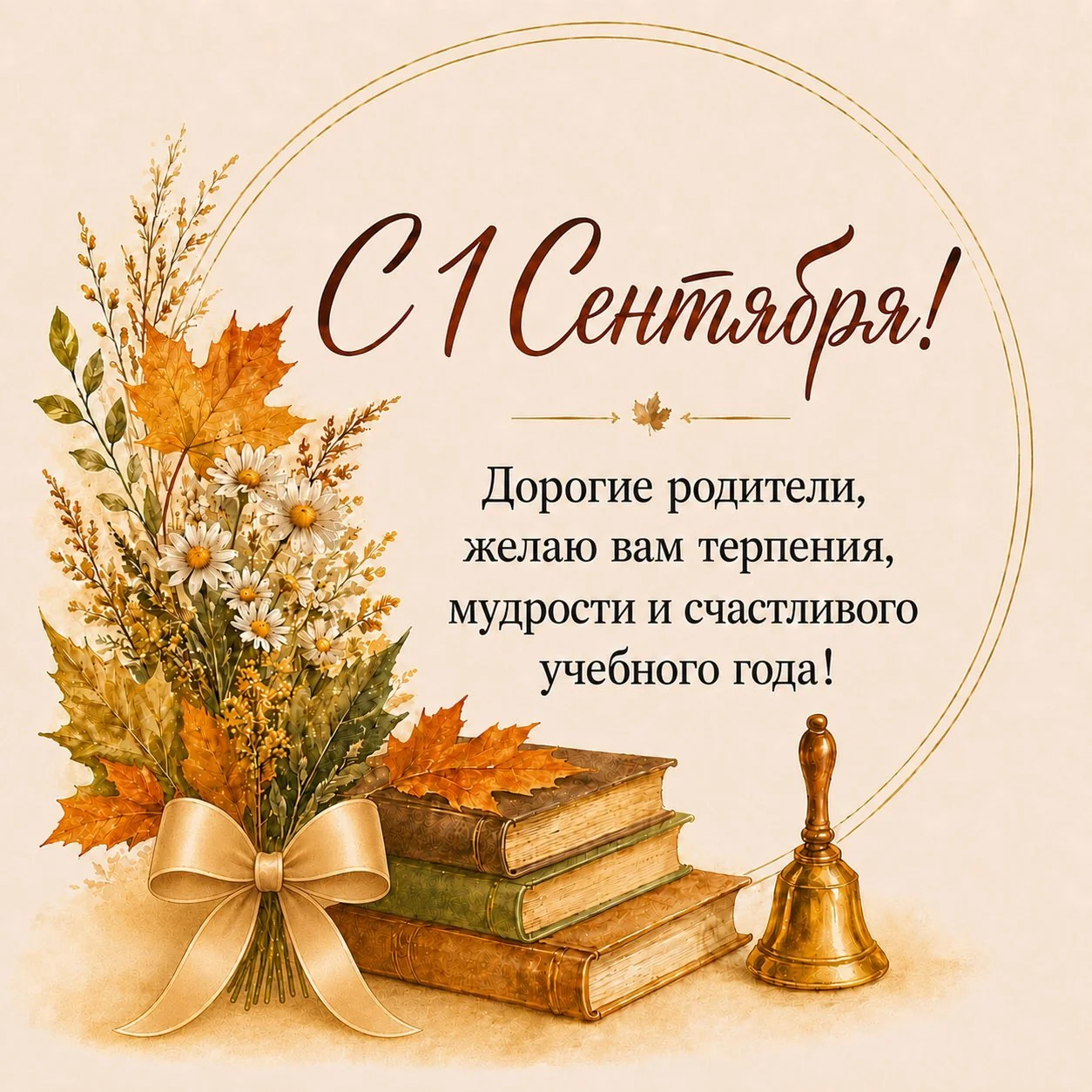 Красивая открытка с Днем знаний родителям с пожеланием терпения и мудрости