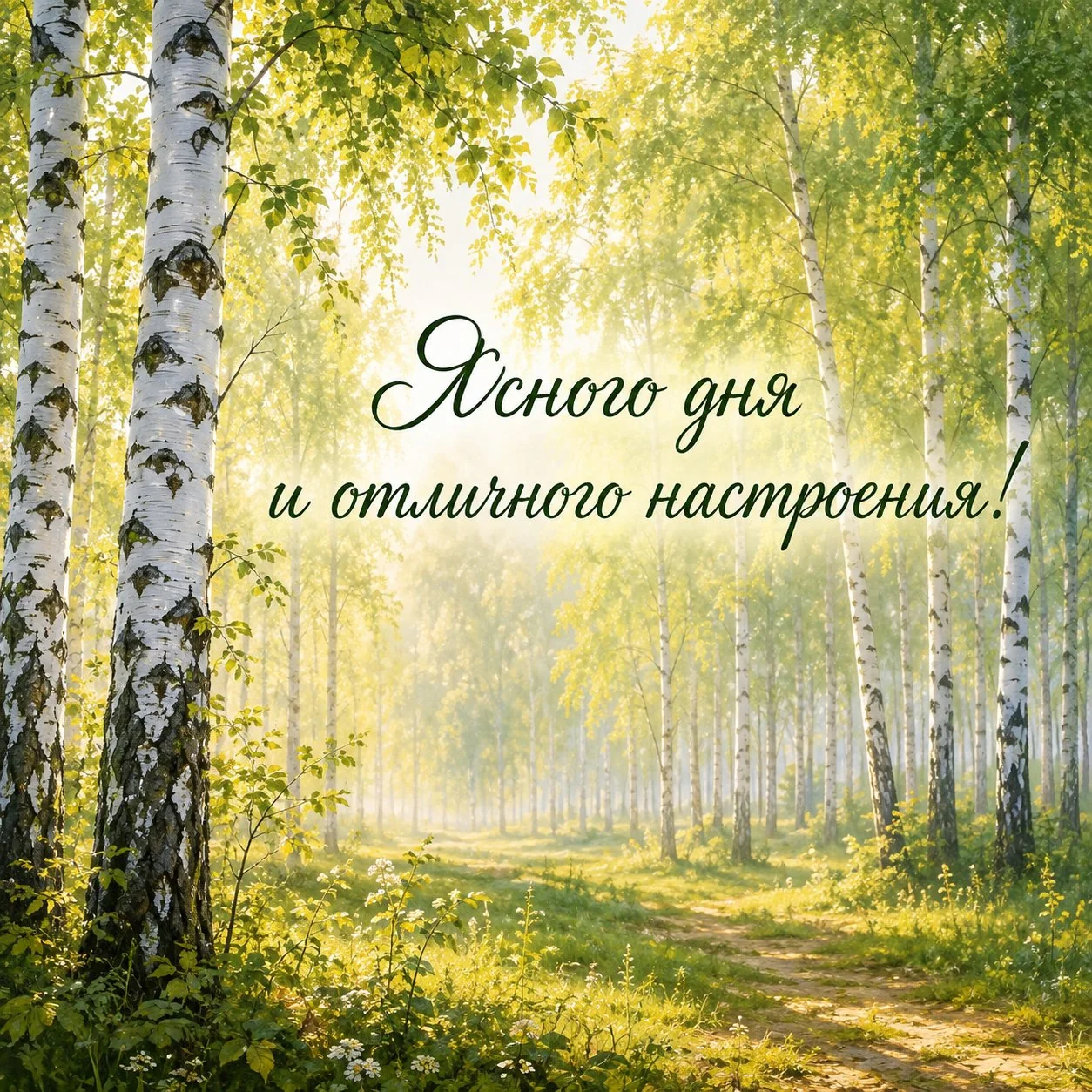 Красивая открытка с пожеланием ясного дня и отличного настроения