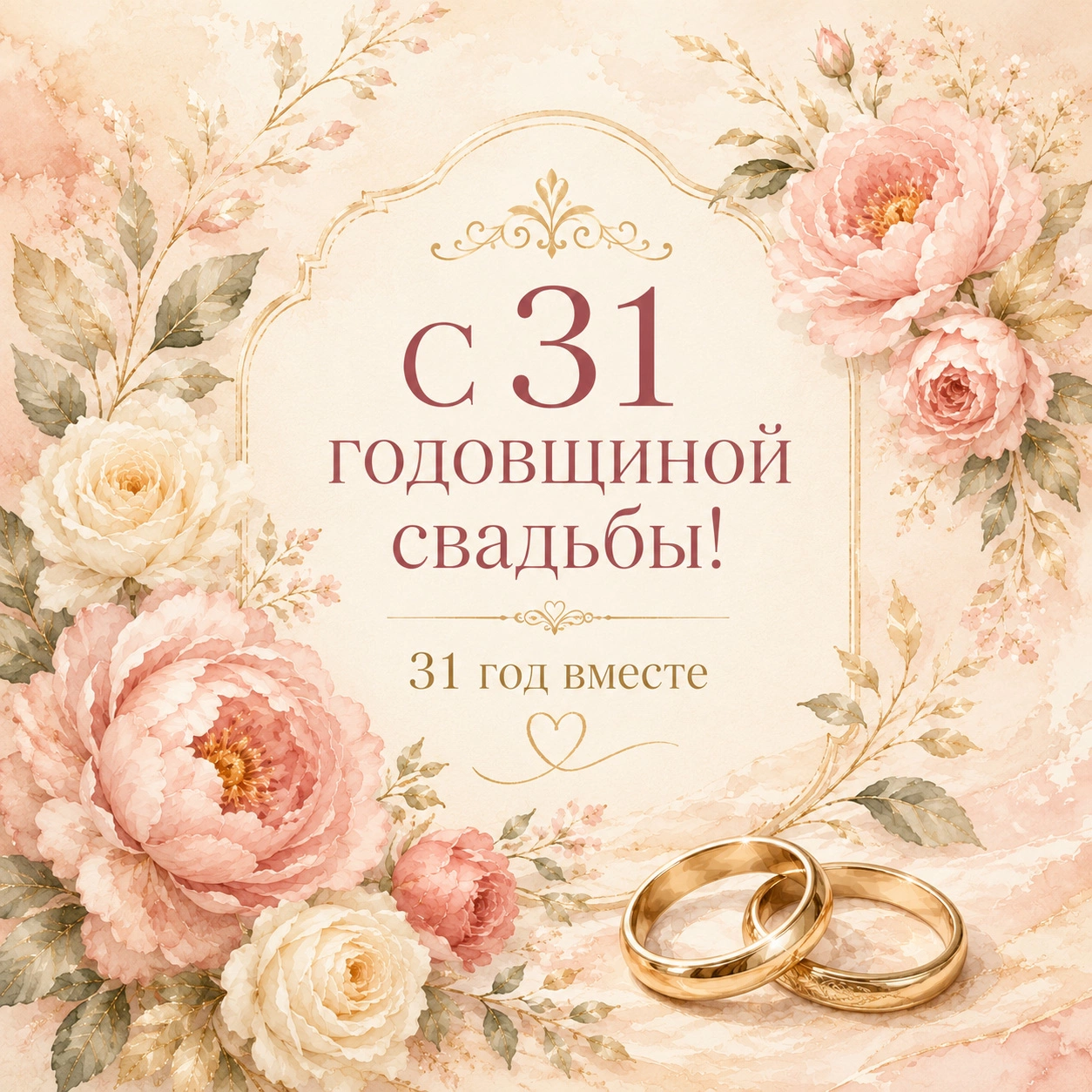 Нежная открытка с надписью «С 31-й годовщиной! 31 год вместе»