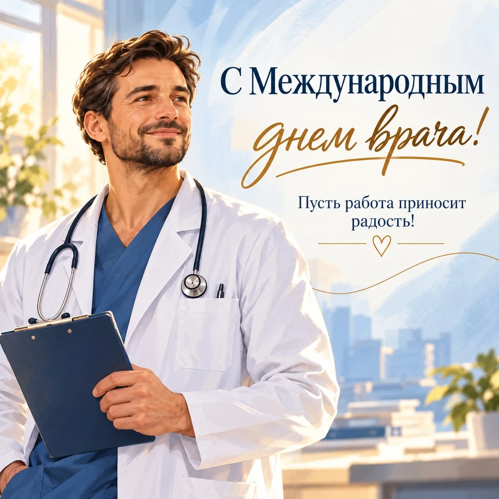 Светлая открытка к Международному дню врача мужчине