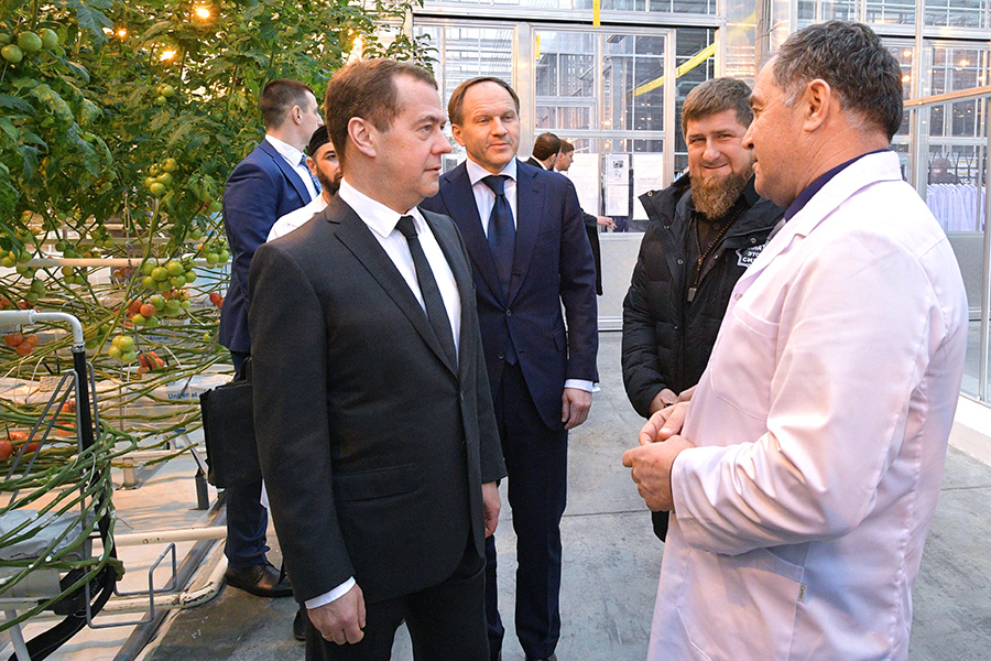 Медведев и Кадыров осмотрели теплицы в Грозном