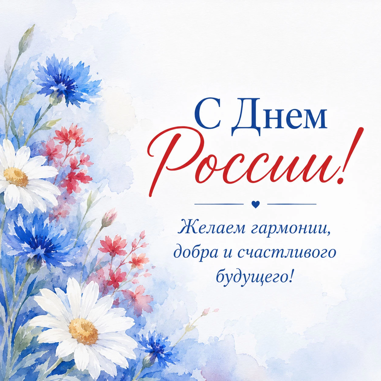Открытка с цветами и надписью «С Днем России!»
