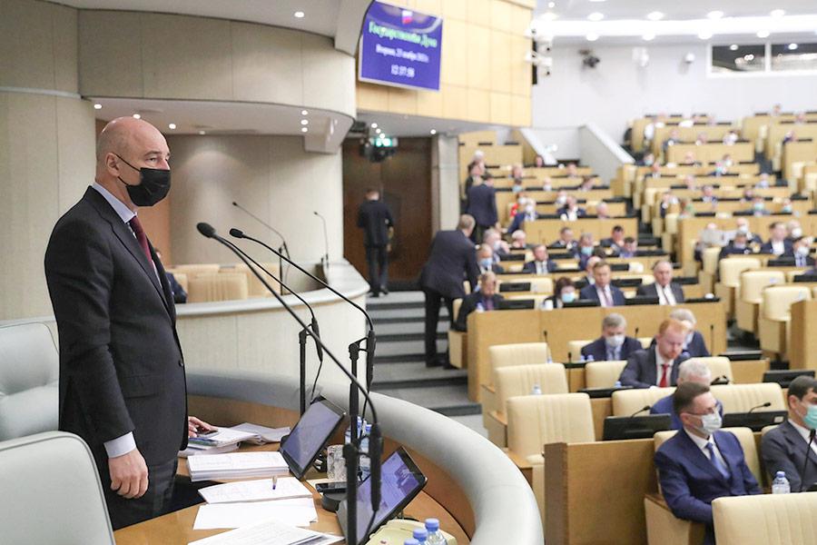 Антон Силуанов&nbsp;на пленарном заседании Госдумы, 2021 год