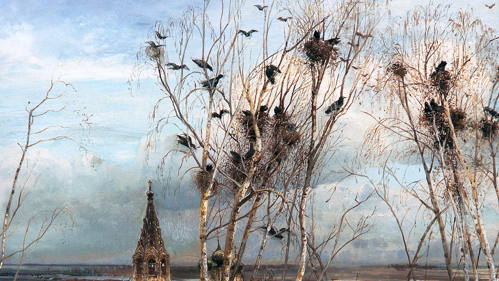 Художник Алексей Кондратьевич Саврасов (1830–1897). «Грачи прилетели». Государственная Третьяковская галерея в Москве