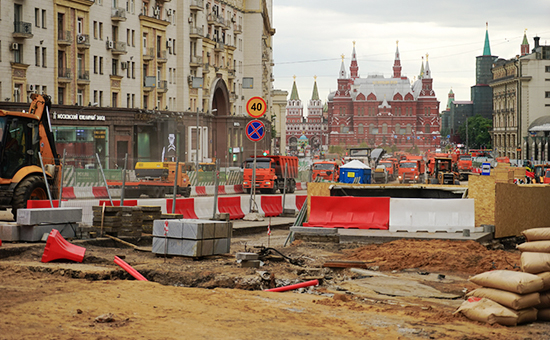 Во время реконструкции Тверской улицы в&nbsp;Москве, июнь 2016 года
