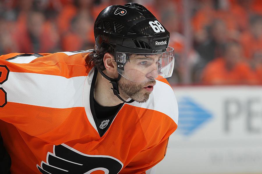 
PHILADELPHIA, PA &mdash;&nbsp;APRIL 29: Jaromir Jagr #68 of the Philadelphia Flyers looks on against the New Jersey Devils in Game One of the Eastern Conference Semifinals during the 2012 NHL Stanley Cup Playoffs at the Wells Fargo Center on April 29, 2012 in Philadelphia, Pennsylvania.&nbsp;