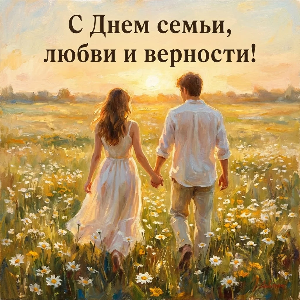 Открытка на 8 июля с надписью «С Днем семьи, любви и верности!»
