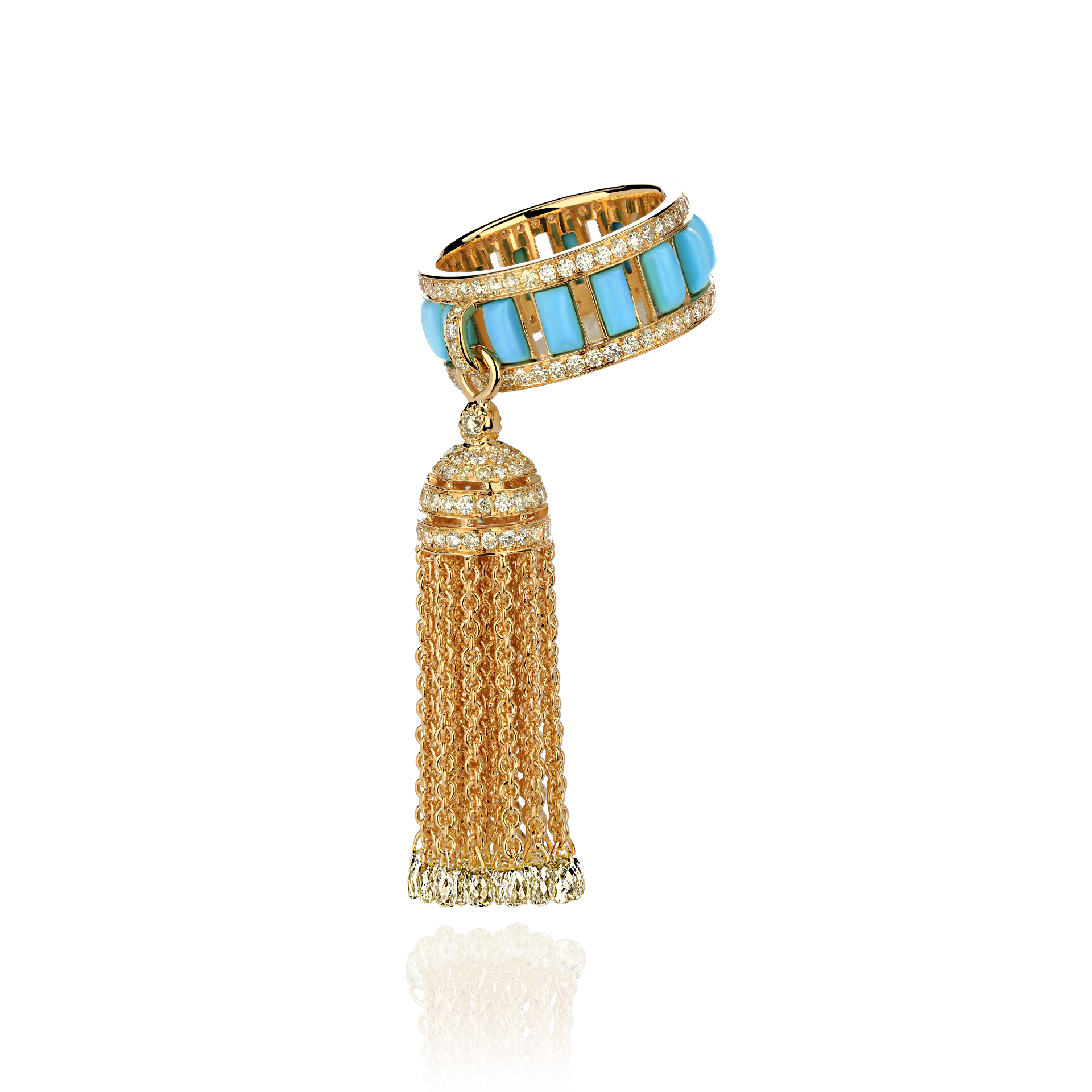 Кольцо-кисть из желтого золота с бирюзой и бриллиантами,&nbsp;Tassel by Yana