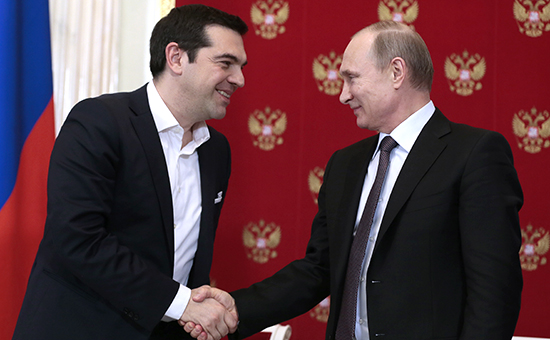 Премьер-министр Греции Алексис Ципрас и президент России Владимир Путин на встрече в Москве