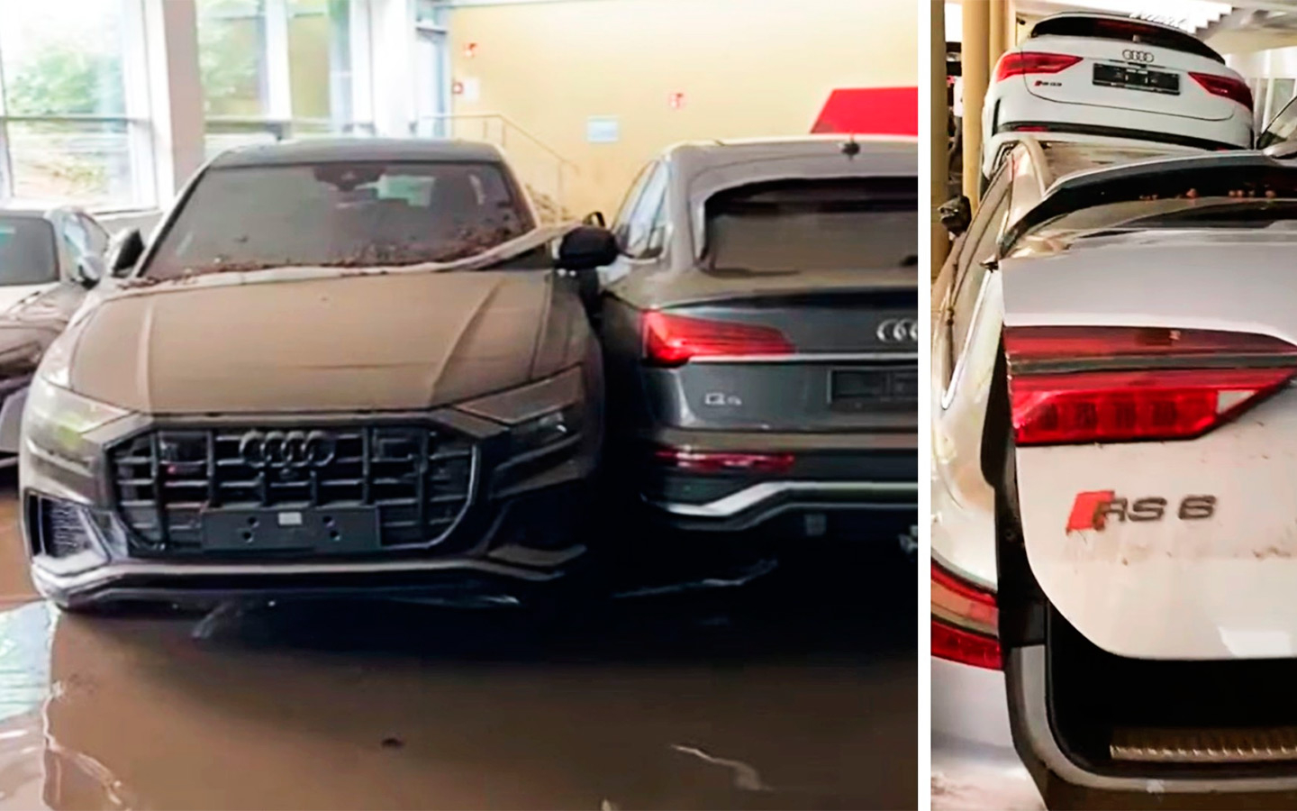 В Германии после наводнения затопило автосалон с новыми Audi. Видео