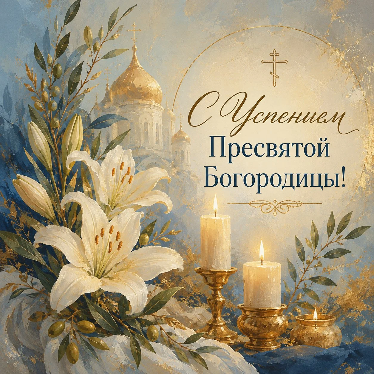 Православная открытка с надписью «С Успением Пресвятой Богородицы!»