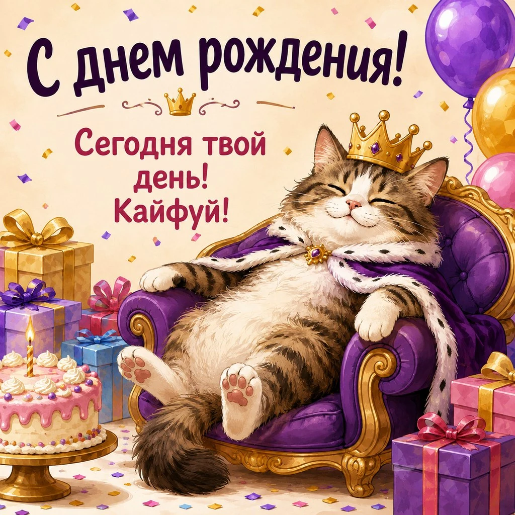 Прикольная открытка с днем рождения с котом
