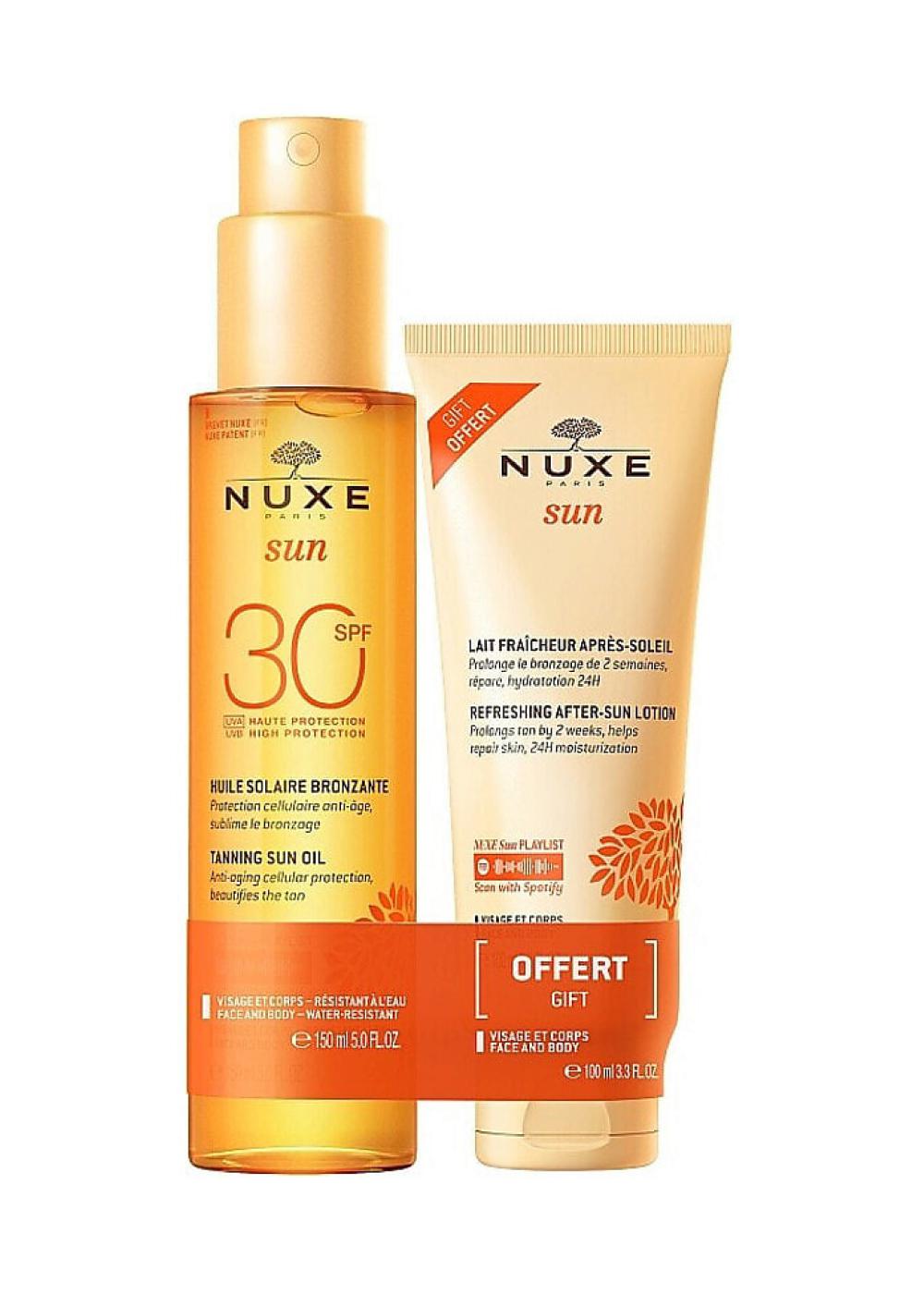 Набор Sun Care (солнцезащитный спрей SPF 30 и лосьон после загара), Nuxe, 9219 руб. («Лэтуаль»)