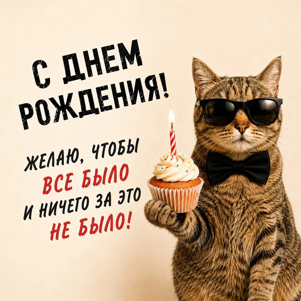Смешная открытка с днем рождения с котом