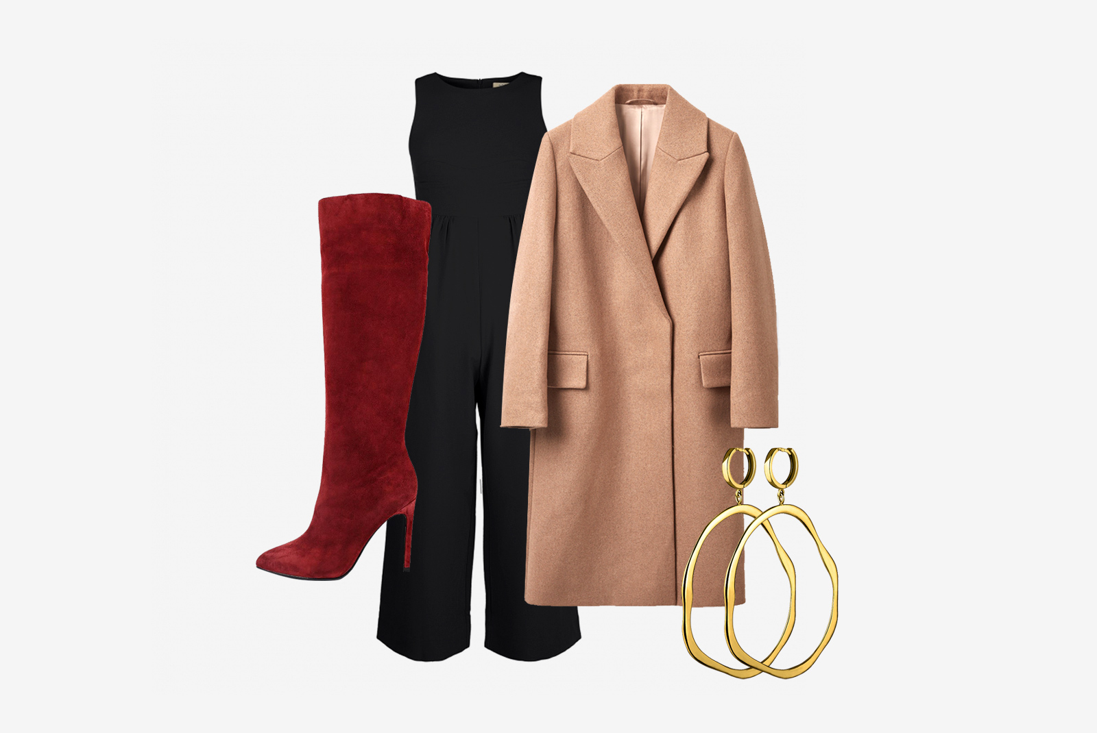 Комбинация: комбинезон, сапоги и пальто