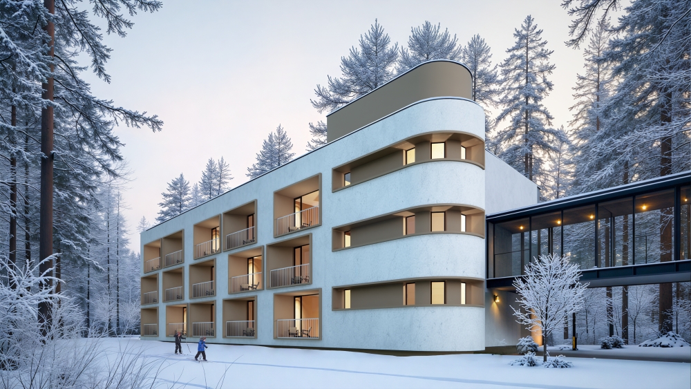 Рендер одного из корпусов будущего отеля на месте детского лагеря &laquo;Березка&raquo;