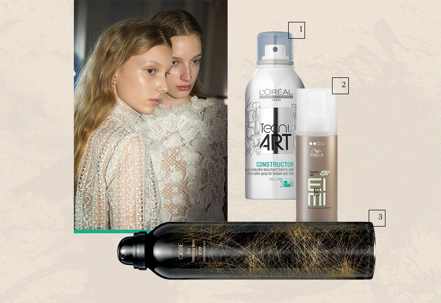 1. Текстурирующий спрей Hot Style Constructor, L&#39;Oreal Professionnel
2. Стайлинг-гель EIMI Shape Me, Wella Professionals
3. Текстурирующий спрей Dry, Oribe
