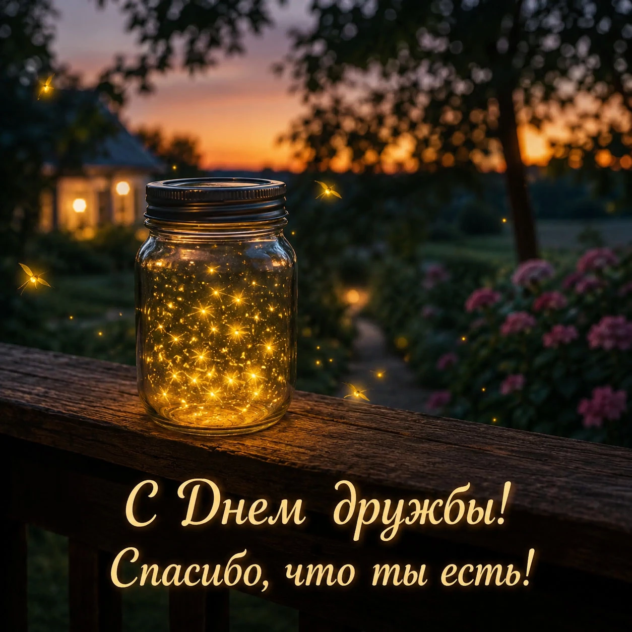 Красивая открытка с надписью «С Днем дружбы! Спасибо, что ты есть!»