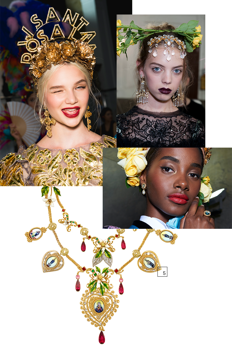 5) Ожерелье &laquo;Священное сердце&raquo; с медальонами, раскрашенными вручную, рубеллитами, турмалинами, родолитами, изумрудами, желтыми сапфирами, бриллиантами и жемчугом