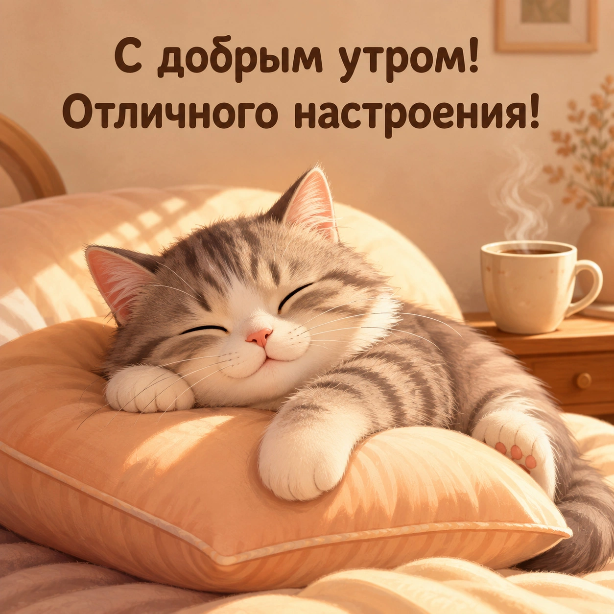 Прикольная открытка с добрым утром с пожеланием отличного настроения