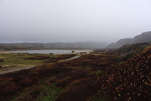Деревня Гренсе-Якобсэльв и река в Сёр-Варангере, Финнмарк, Норвегия